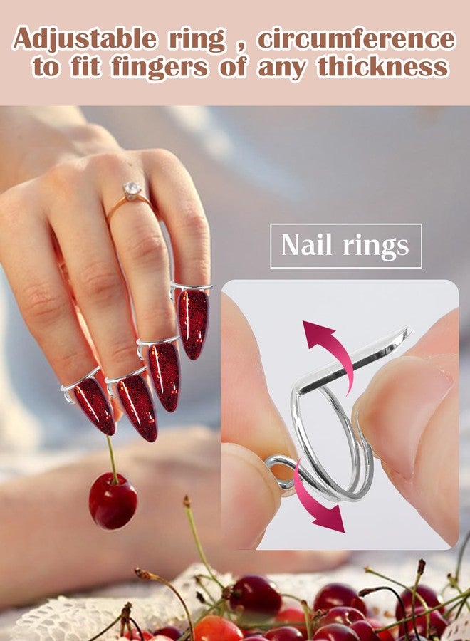 EBANKU 20PCS Wudu Nail Rings, Silver, Adjustable, Reusable, Detachable, Women Gift Set with 120PCS Adhesive Nail Tabs for Acrylic Nail Art Decoration - Image 4